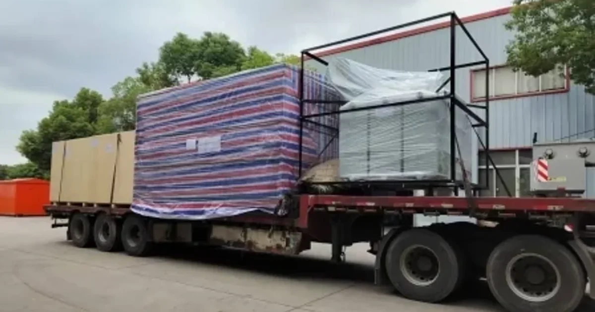 Transformers packed on a truck for export shipment to Ethiopia