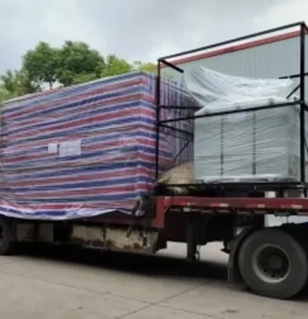 Transformers packed on a truck for export shipment to Ethiopia