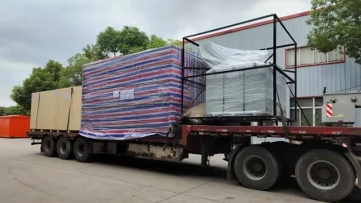 Transformers packed on a truck for export shipment to Ethiopia