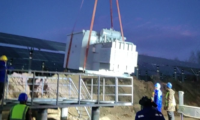 Transformer being installed at the Yanchang Petroleum PV project