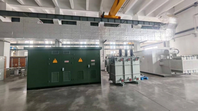 Pad-mounted transformer units in the finished products area